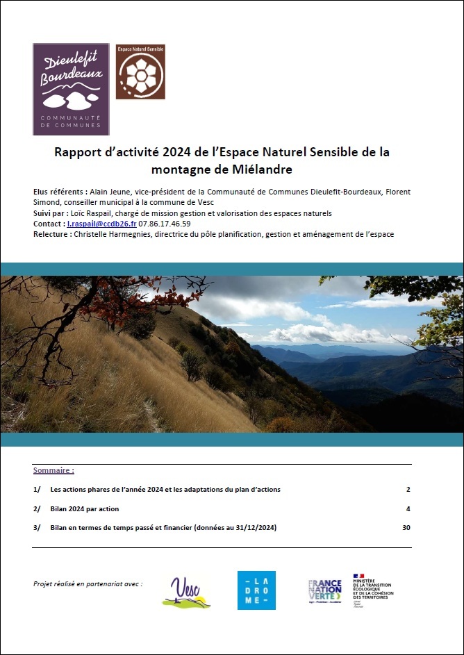 Espace Naturel Sensible de la montagne de Miélandre, le rapport d’activité de l’année 2024 est disponible !